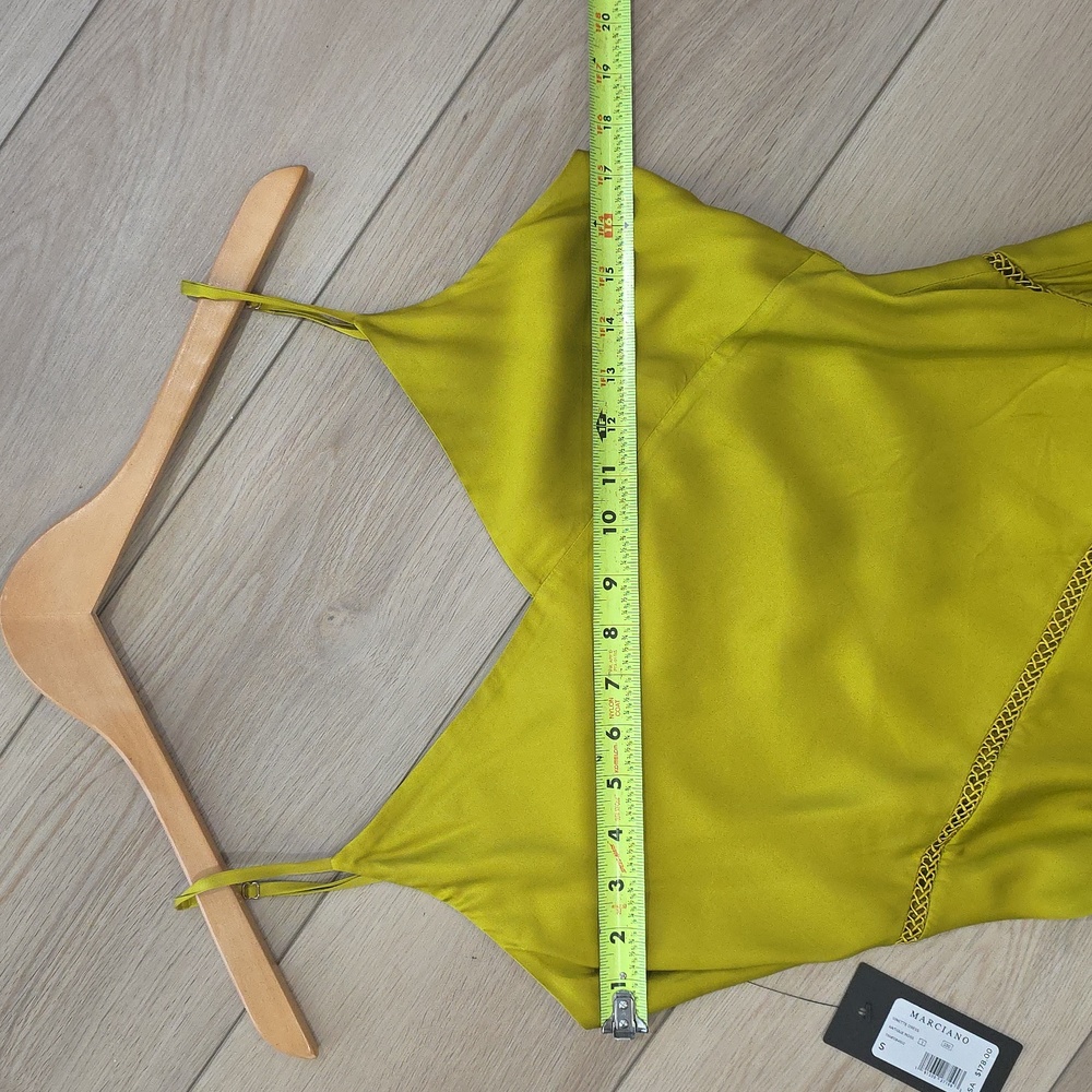 Marciano Satin Slip Dress in Chartreuse - Picture 6 of 14